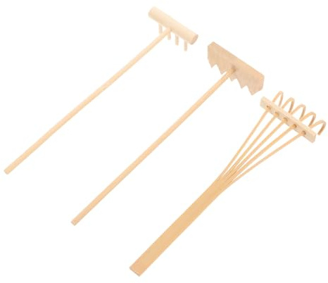 CAXUSD Mini Râteaux Jardin Zen en Bambou Naturel pour Décoration Feng Shui Maison Et Bureau, Lot 3 Pièces, Accessoires Contemplation Et Table Zen