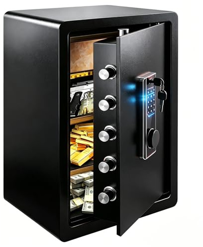 Sararoom 73L Digital Steel Safe, Large Capacity Fireproof Safe Box for Home Use with 2 Spare Keys & Numeric Keypad, 3 Ways to Unlock， Cabinet Security Safes for Money Jewelry Medicine (38x32x60cm)