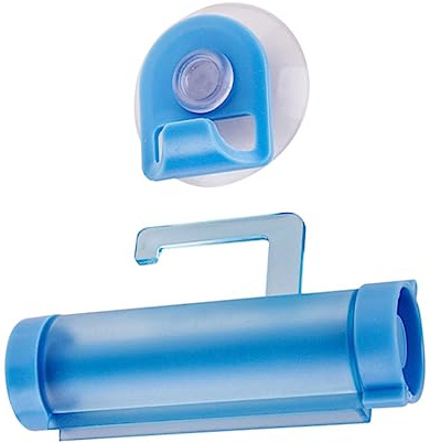 ROMISBABA Ergonomic Rolling Toothpaste Tube Squeezer with Strong Suction Wall Mount Holder for Bathroom Home Saving Design for Toothpaste Cosmetics Lotion Paint Blue