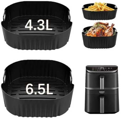 2 Piezas Molde Silicona Freidora de Aire para COSORI Turbo Tower Pro 10.8L Freidora de Aire Double Stack/CAF-DC112-ADE (6.5L y 4.3L) Olla interior reutilizable de silicona para freidoras sin aceite