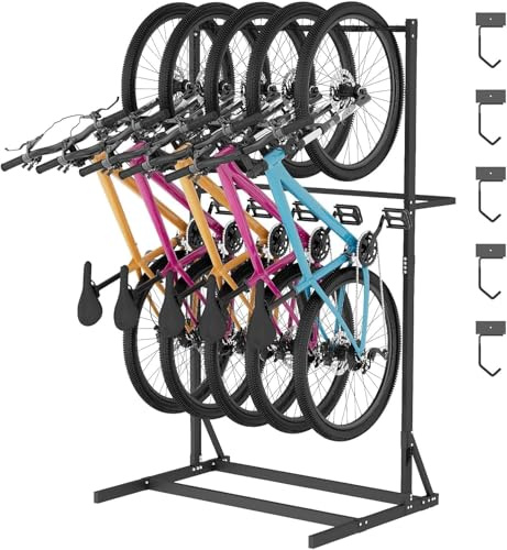WUDLEP Freestanding Bike Storage Rack, Vertical Bike Rack Stand for Max 5 Bikes, Heavy Duty Steel Bicycle Storage Organizer for Indoor, Garage