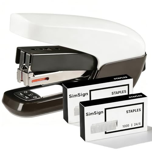 SimSign Müheloses Heftgerät mit 2000 Heftklammern, Tacker für 25 Blatt, Ergonomisches Design und Einfaches Nachladen, für Zuhause, Schule und Büro, Schwarz-Weiß-Kontrast