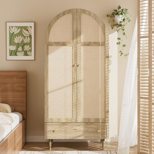Ligterra Kleiderschrank, Schrank, Garderobe, Schlafzimmerschrank, Garderobe mit Stofftüren & Schublade, Großer Stauraum, für Schlafzimmer, Gäste, Oder Ankleidezimmer, 79×50×175cm (Eiche)