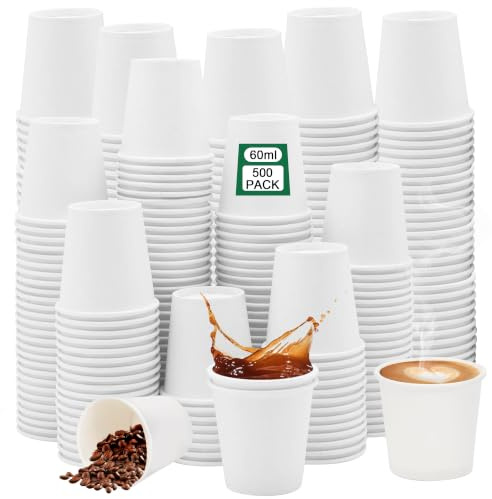 WYIPOLZI 500 Pack Disposable Paper Cups, 60ml (2oz) White - Leak-Proof & Sturdy Small Bathroom, Espresso & Mouthwash Cups, for Home, Office, Party, Coffee, Dessert, Sample-Size Sundaes & Hot Soup