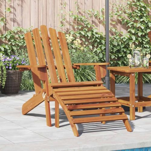 Hoopleep Adirondack-Gartenstuhl mit Fußstütze, Massivholz Akazie geölt, klappbar, 75x84x90 cm, wetterfest für Terrasse und Outdoor-Bereich, bequemer Holzstuhl