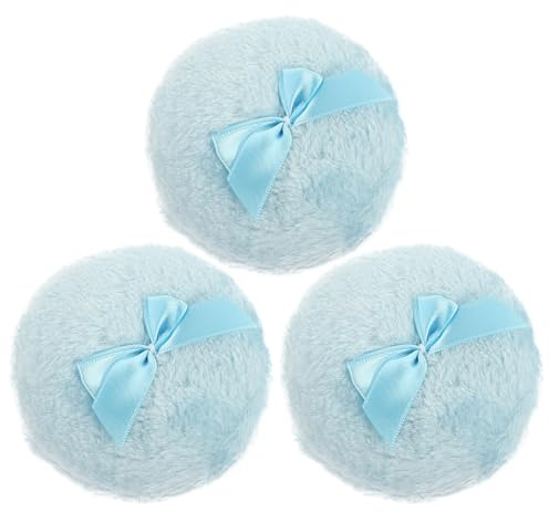 DECHOUS Borla de Polvo para Bebés 3 Piezas Esponjosa y de Algodón 100% Lazo Azul Adecuado para Polvo Suelto Corporal y Maquillaje Delicado Uso Doméstico Viaje