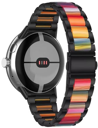 KMKJSH Harz Edelstahl Armbänder für Google Pixel Watch 4 45mm Armband, mit Metall Schnalle Buntes Mode Elegant Ersatzarmband für Damen Herren Kompatibel mit Google Pixel Watch 4 45mm Uhrenarmband
