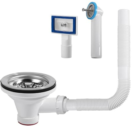 QruiLanTu 114mm Kitchen Sink Waste Kit 304 Stainless Steel Sink Basket Filter Plug Suitable for Kitchen and Bathroom Sink Drain Assemblies Orifice Diameter 83-90 mm with Overflow Pipe