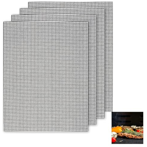 4 Stück Grillmatte 40 × 30 cm, Antihaft Grillgitter in Schwarz, Antihaft Gitter BBQ Grillmatte Beschichtet Wiederverwendbar, für Gasgrill, Holzkohle, Elektrogrill, Luftfritteuse