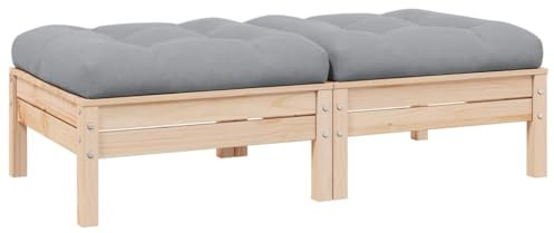 MinoLiving Gartensofa 2-Sitzer mit Kissen in Grau aus massivem Kiefernholz, 127x63,5x28,5 cm, wetterfestes Lounge-Sofa für Terrasse Balkon Outdoor mit modularen Elementen und bequemer Polsterung