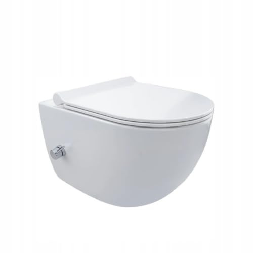 VBChome WC sospeso con funzione bidet, senza bordo di risciacquo, in ceramica bianca, con scarico a vortice, sedile WC con abbassamento automatico, funzione SoftClose, 36,5 × 50,5 × 36 cm