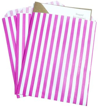 Bag It Plastics Candy Stripe Paper Sweet Bags | Pink | 7 x 9 / 175x225mm | Pack of 50 | Multipurpose Use for Sweets, Popcorn, Wedding Favours, Pick and Mix & Cookies!