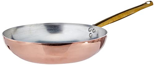 Pentole Agnelli Linea Rame Padella Saltare con Manico in Rame Liscio, Marrone, 28 cm