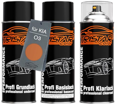 TRISTARcolor Autolack Spraydosen Set für KIA O3 Orange Metallic Grundlack Basislack Klarlack Sprühdose 400ml