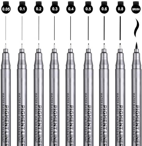 Kesote Tratto Pen Nero Set di 9 Pennarelli Punta Fine Penne a Punta Fine per Disegno, Scrittura, Firma, Manga, Scrapbooking