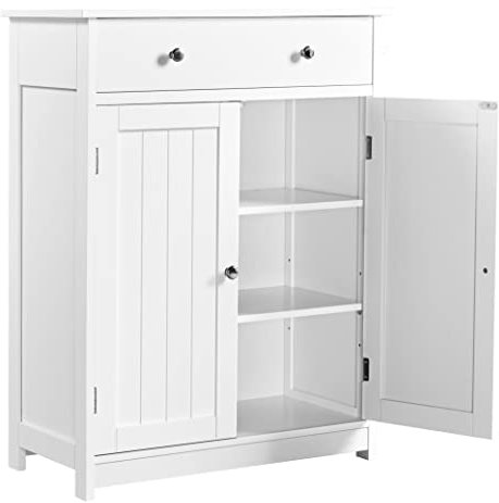 Yaheetech Mueble Baño Auxiliar Armario Baño de Tres Niveles Armario Columna de Cuarto Cajonera Madera Lacada 60x30x80cm Blanco