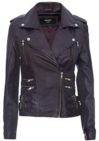 Infinity Leather 100 % tofs läder retro motorcykeljacka dam, Lila, XXL