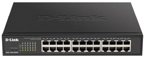 D-Link DGS-1100-24PV2 24-Port Gigabit PoE Smart Switch (24 x 10/100/1000 Mbit/s, davon 12 PoE-Ports, lüfterlos) schwarz