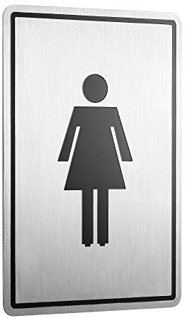 WC Schild XXL | V2A Edelstahl matt | Selbstklebend | 150x100x11 mm (Damen)