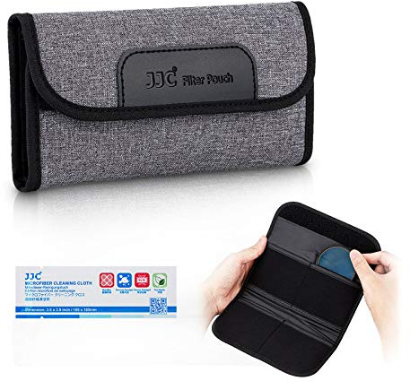 JJC 4 Pockets Filter Case for Round Filter Up to 58mm (37mm 40.5mm 43mm 46mm 49mm 52mm 55mm 58mm), Foldout Lens Filter Pouch with Microfiber Cleaning Cloth, Professional Photography Filter Bag