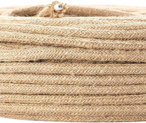 Câble textile en jute - 5 m - 3 fils - 3 x 0,75 mm² - Avec câble de terre - Accessoire de lampe - Gaine en plastique - Câble de lampe en chanvre tressé