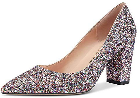 Castamere Scarpe col Tacco Donna Tacco a Blocco 8CM Tacón Medio Multicolore Colorato Glitter Scarpe EU 42