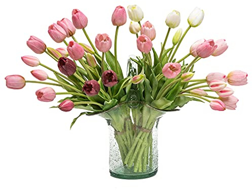 DUYONE Ramo de Tulipanes Artificiales de látex de Tacto Real para decoración de Bodas, Fiestas, Oficina, hogar, Cocina, 40 Unidades