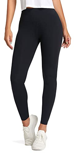 OVRUNS Yogabyxor för kvinnor – gymleggings med hög midja, magkontroll, träning, löpning, träning, gym, fitness, leggings med ficka, Nysvart, S