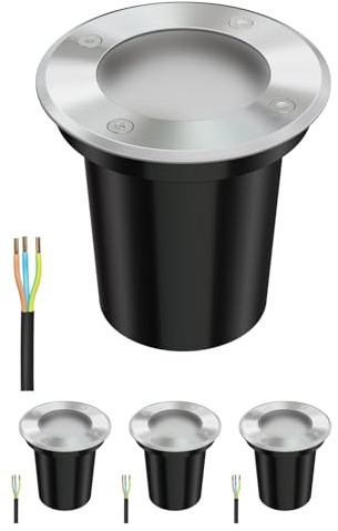 ledscom.de 4x Mark infälld lampa BOLI för utomhusbruk, IP67, rostfritt stål, frostad, rund, 108mm Ø inkl. LED-lampa 500lm varmvit