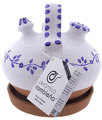 CERÁMICA RAMBLEÑA | Brocca di Argilla Tradizionale, Piatto Incluso | Giara in Ceramica - Modello D05 | 100% Fatto e Decorato a Mano in Spagna 20x20x22 cm | 2.5 Litri | Eco