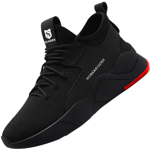 Scarpe Antinfortunistica Uomo Donna Leggere Scarpe da Lavoro con Punta in Acciaio Scarpe Sportive di Sicurezza Unisex,1 nero,EU39