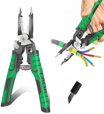 LAOA Needle Nose Pliers Electrician Pliers Wire Stripper Wire Stripper Tool,9-in-1 Multifunctional for Clamping,Tightening Screws,Stripping Wires,Cutting Cables,Iron Wires with 1pc blade