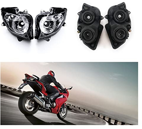Motorcycle Front Headlight Headlamp Assembly Compatible for Honda VFR800 2002 2003 2004 2005 2006 2007 2008 2009 2010 2011 2012 02-12 VFR 800 Front Fairings Headlight Lens Light Clear
