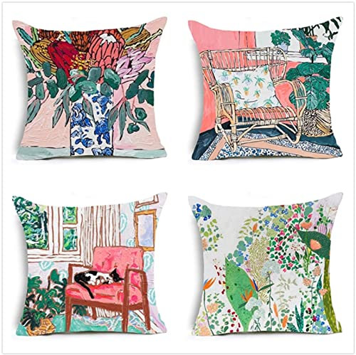 Kissenbezug 45x45cm 4er SetBoho Wohnzimmer Outdoor Deko, Schlafzimmer Zimmer Dekor Kissenhülle Kissenbezüge mit Verstecktem Reißverschluss, Couchkissen, Sofakissen Weinachten Landschaftsmalerei