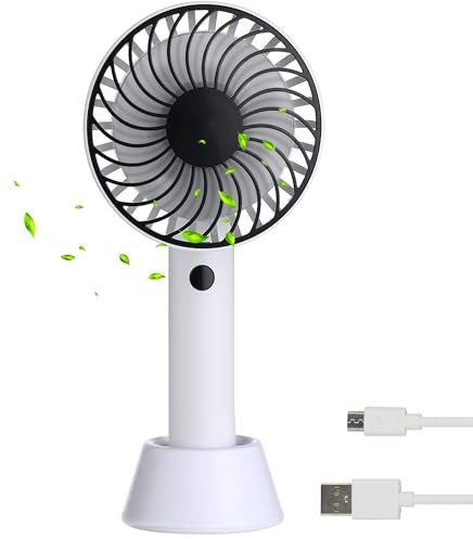 CUQOO Hand Held USB Fan – Rechargeable Mini Desk Fan – Portable Handheld Battery Operated with 3 Speeds, Silent Cooling, 180° Rotation & Removable Stand for Home Travel Outdoor (Black/White)