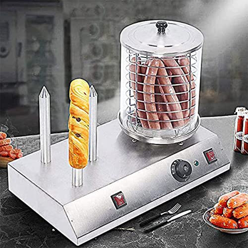 ALSUP Máquina para Hacer Perritos Calientes con Calentador de Pan, máquina para Hacer Perritos Calientes con Salchichas, Recipiente térmico extraíble,3sticks