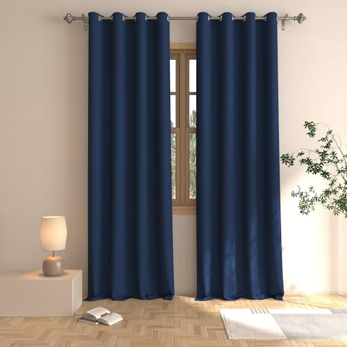 Blackout Curtains Navy Blue 100 inches Long Bedroom Room Darkening Window Curtain Panels Living Room Divider Patio Doorway Sliding Glass Door Grommet Top Thermal Insulated Drapes 2 Panels 52x100
