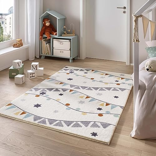 Taracarpet Teppich für das Kinderzimmer Kinderzimmerteppich und Jugendzimmerteppich Soft Kids kuschelig weich in verschiedenen Designs Sterne und Punkte 080x150 cm