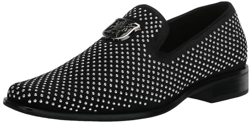 Stacy Adams Boy's Swagger Studded Ornament Slip On Loafer,Black/Silver,12M