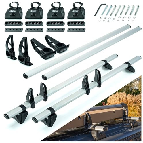 Rhino KammBar Pro | Kompatibel mit VW T5 Transporter 2002-2015 L1H1 / L2H1 | Dachgepäckträger Dachträger; Dachschienen für Nutzfahrzeuge, 4 Stück | Leichte und robuste Konstruktion aus Aluminium | TÜV