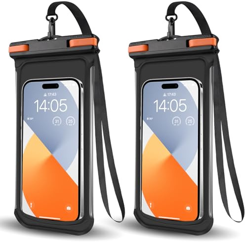 PEDVSTY 2 PCS Waterproof Phone Pouch, IPX8 Underwater Case for iPhone 15 14 13 Pro Max Plus, Galaxy S24 S23 Pixel 8a 7a Up to 8,Dry Bag for Beach Cruise Essentials, Black Orange