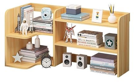 3-stufiges Holz-Desktop-Bücherregal, Mehrzweck-Schreibtisch-Organizer-Regale, kleines Tisch-Stehbuch-Aufbewahrungsregal, Vintage-Home-Office-Computer-Schreibtisch-Regal-Organizer