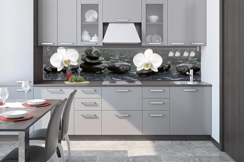 DIMEX LINE Kitchen Backsplash Sticker Self-Adhesive White Orchid Blossom 260.00 × 60.00 cm | Decorative Foil - Peel and Stick - Kitchen Splash Guard | Made in EU