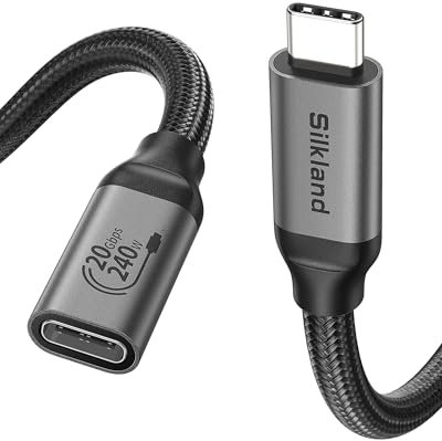 Silkland USB C Verlängerungskabel 2M, 20Gbps USB 3.2 Gen 2x2, 240W 48V/5A PD3.1 Ladekabel, 5K@60Hz, 4K@144Hz USB C Extension Cable für PSVR2, MacBook Pro, iPad Pro, Hub, Dock, SSD, iPhone 15 Pro Max