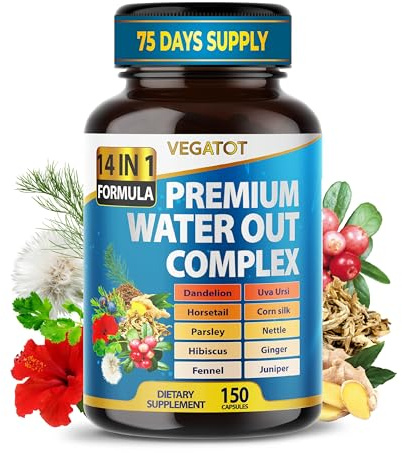 VEGATOT Organic Water Out Complex - 14-in-1 Formula - with Dandelion Uva Ursi Horsetail Corn Silk Parsley Nettle Hibiscus Ginger