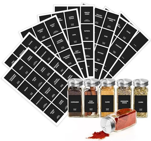 GewüRzetiketten Selbstklebend, 96 StüCk GewüRzaufkleber Wasserfest GewüRz Aufkleber Etiketten GewüRzgläSer Rechteckig KüChenetiketten Fettabweisend Inkl.16x Blank für Individuelle Beschriftung