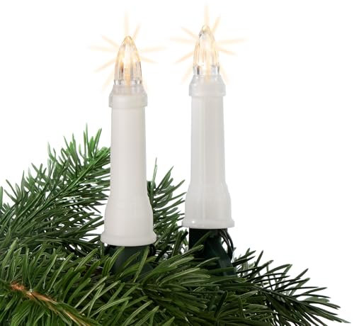 hellum Lichterkette Weihnachtsbaum außen mit Stecker und Clip, 45 LED Baumkerzen, beleuchtet 19,8 m Zuleitung 5m, Tannenbaum Lichterkette Schaft weiß Kabel schwarz <59 lm Christbaumbeleuchtung 640410