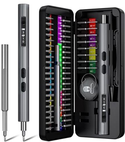 Ruitx Mini Elektrisch Schraubendreher Set, 58 In 1 Feinmechaniker Werkzeug Set 200rpm mit 50 S2 Magnetischer Spitze/Motorschutz/3 Gänge Akku Schraubendreher, für Phone/Laptops/Watch/Camera