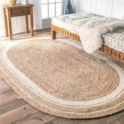 Alfombra de yute trenzada hecha a mano y ecológica - Alfombra de suelo - Alfombra de pasillo - Alfombra para el lado de la cama, 5 x 7 pies ovalada (152 cm x 213 cm)