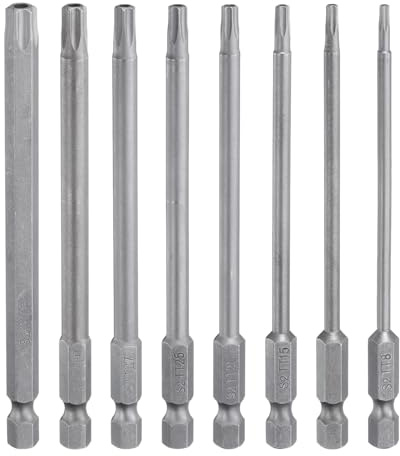 QUARKZMAN 8 Piezas Juego de Puntas de Destornillador Torx Tt8/Tt10/Tt15/Tt20/Tt25/Tt27/Tt30/Tt40 de Acero S2 Vástago Hexagonal de 1/4 Longitud de 4 Cabeza Magnética de Estrella de 6